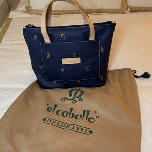 El Caballo Navy and Tan Tote Bag